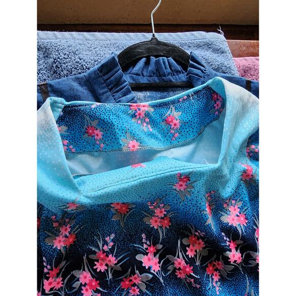 Vtg 60s Handmade Mod Hawaiian Style High Waist Blue Pink Flower Maxi Retro Dress - Picture 9 of 9